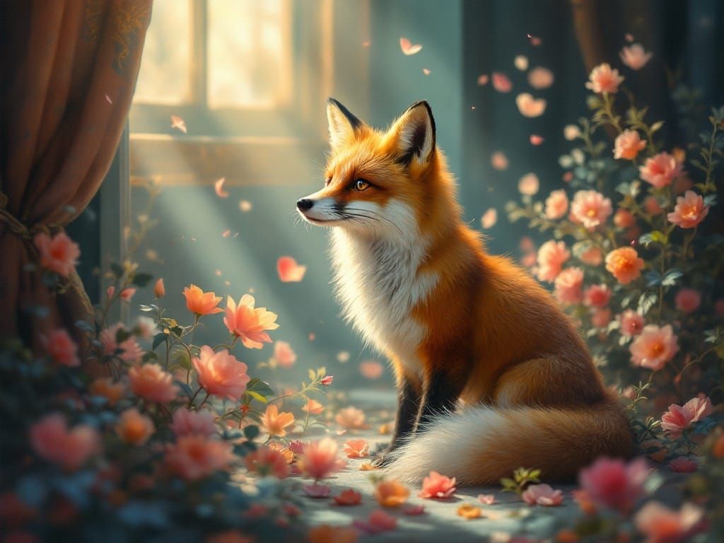 Golden Fox in Baroque Dreamscape with Sfumato