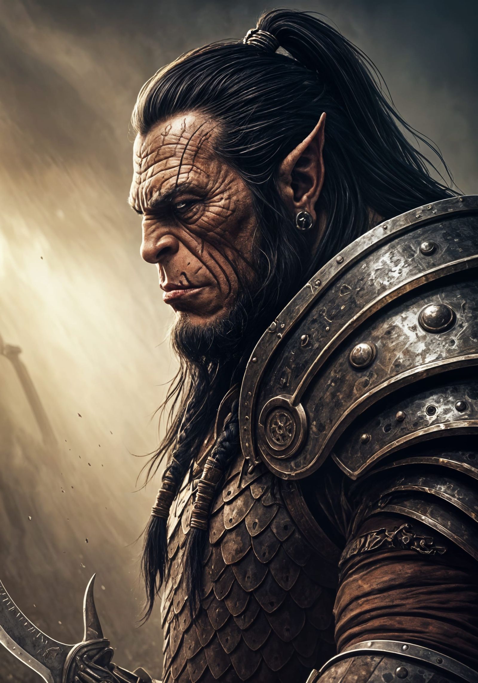 Troubled Orc Contemplates Existence in Fantasy Portrait
