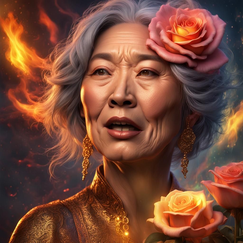 Woman with Rainbow Light Lips, Detailed Fantasy Art