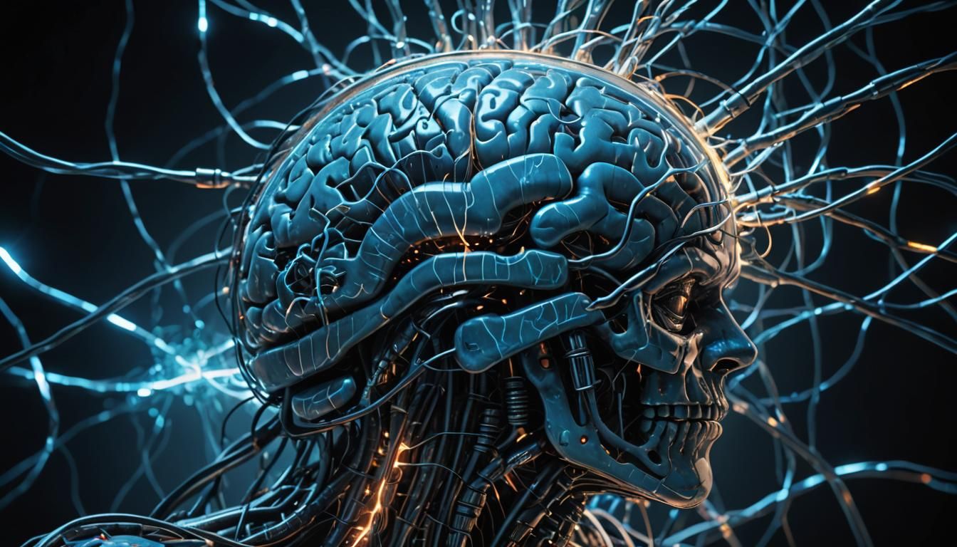 Glowing Brain with Neon Circuits in Surreal Style