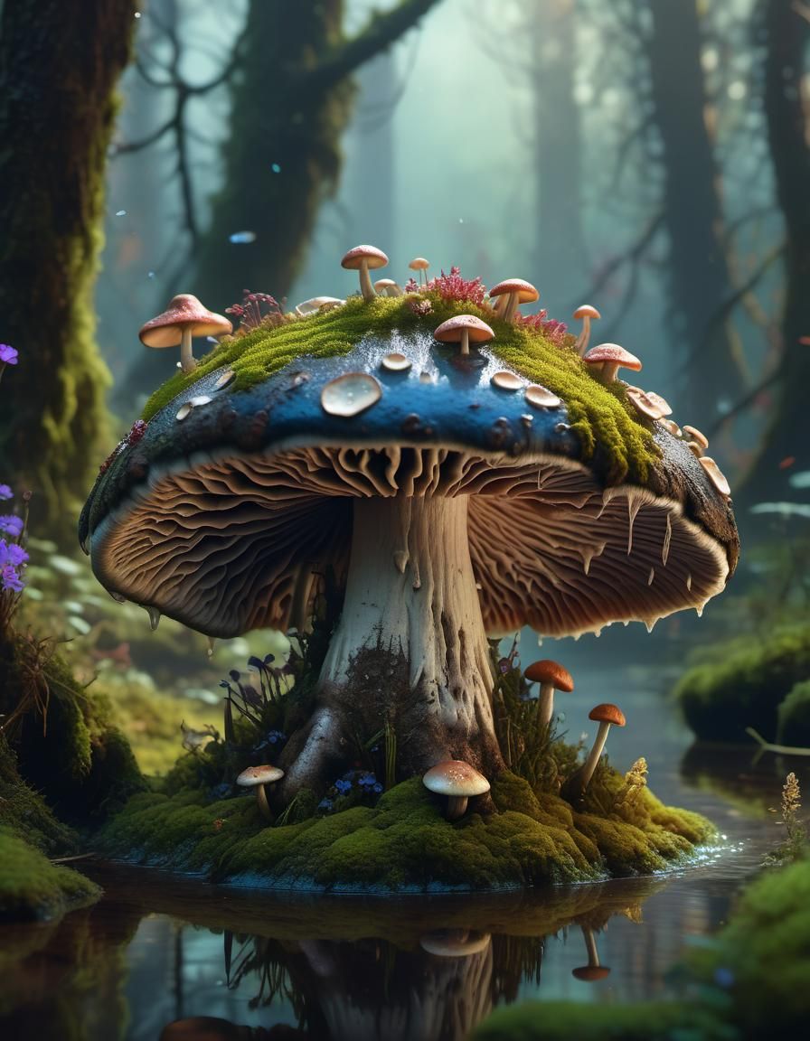 Ornate Swamp Wolf with Glowing Flora