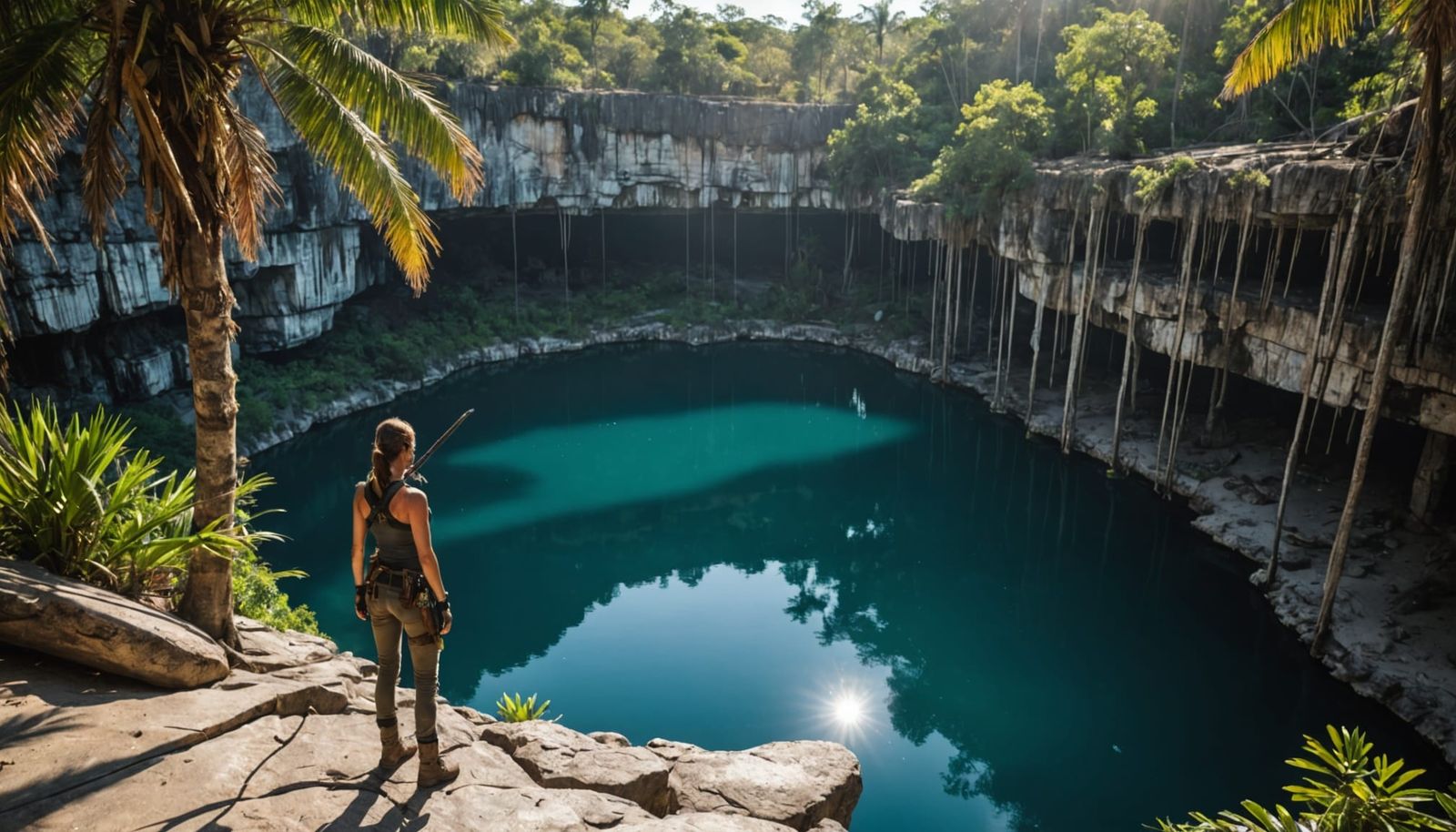 Tomb Raider Exploring Sunlit Tepui Cenote in Venezuela