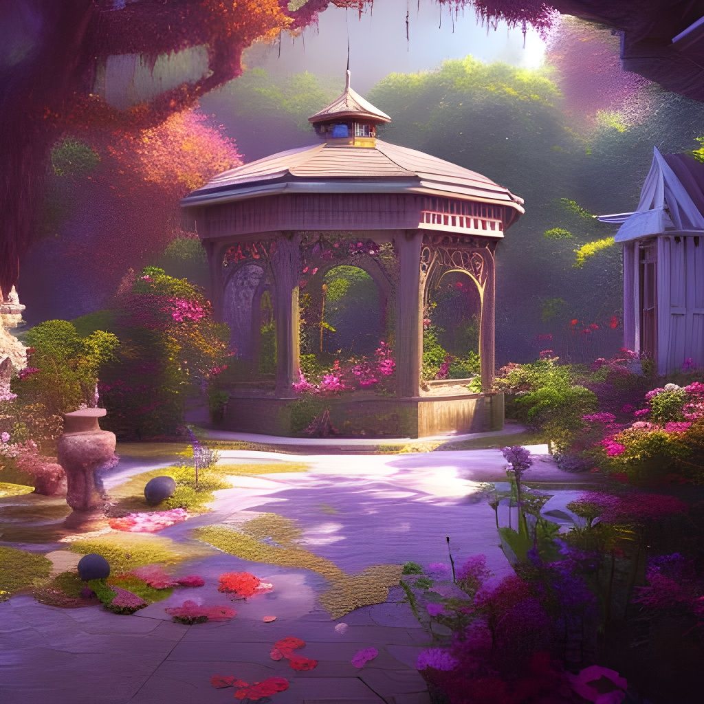 Lush Garden Gazebo: Hyperdetailed Digital Masterpiece
