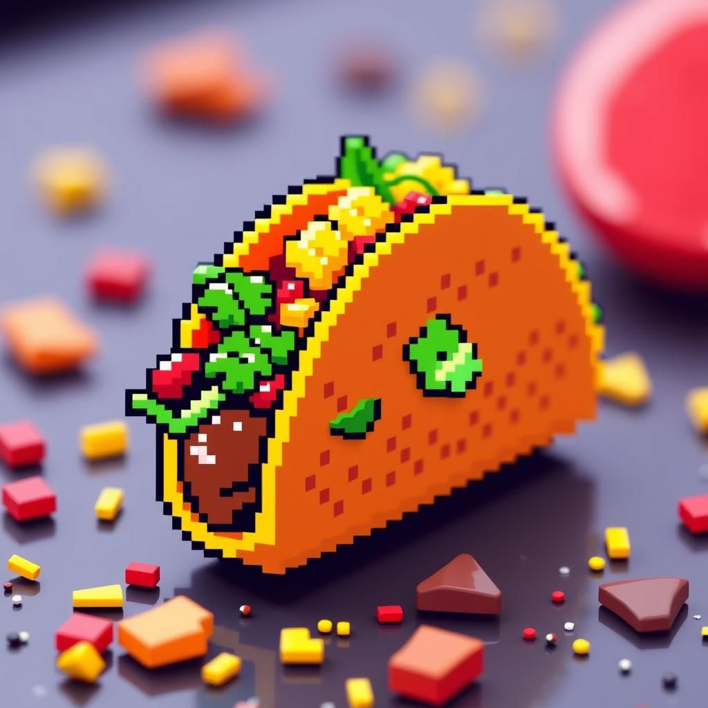 Pixelated Taco Powerup in 16-bit Style