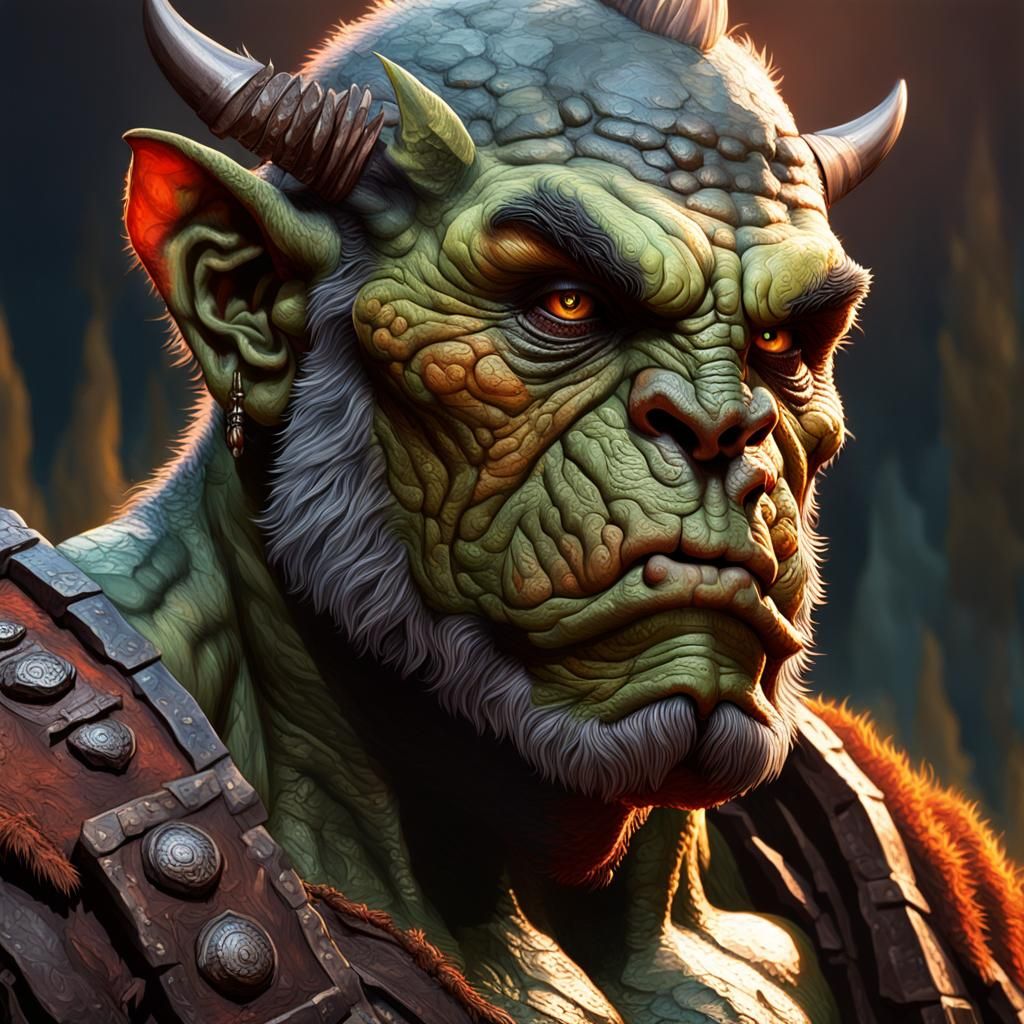 Surreal Fantasy Portrait of a Rugged Orc Warrior in a Vibran...