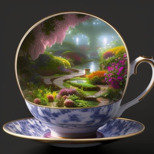 Garden in Teacup: Hyper Detailed 3D Digital Art
