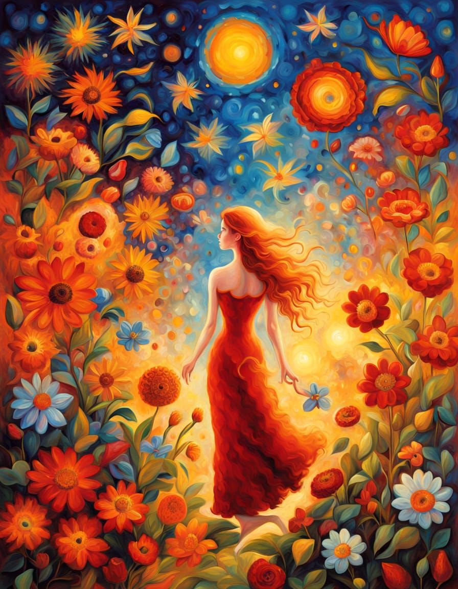 Surreal Summer Scene with Man in Flowing Hair