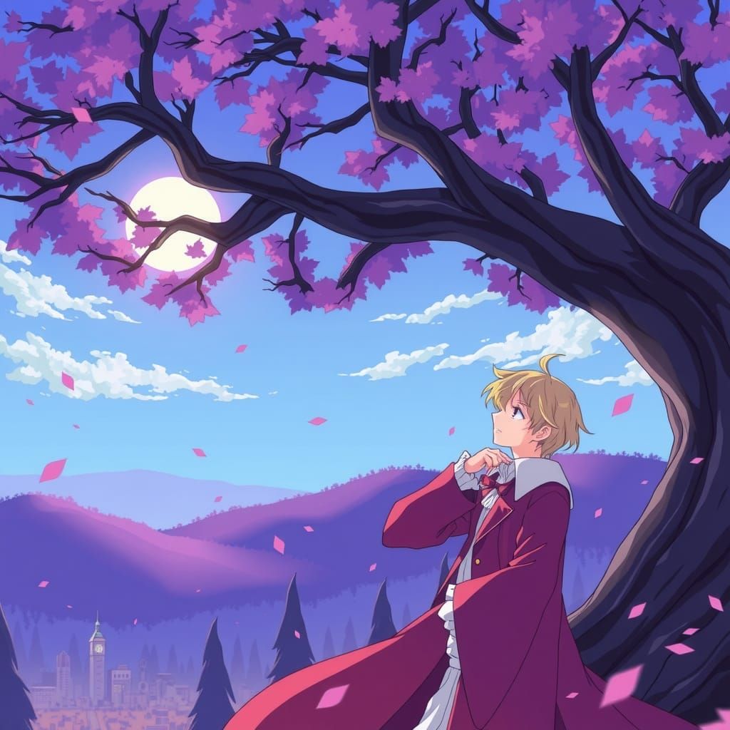 Melancholy Anime Figure Wandering by a Wood