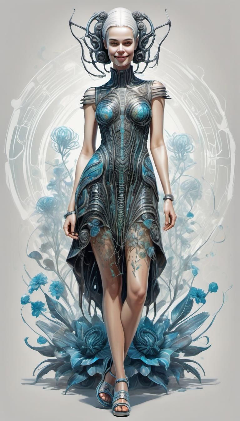Girl in Summer Dress, in a Biomechanical Style