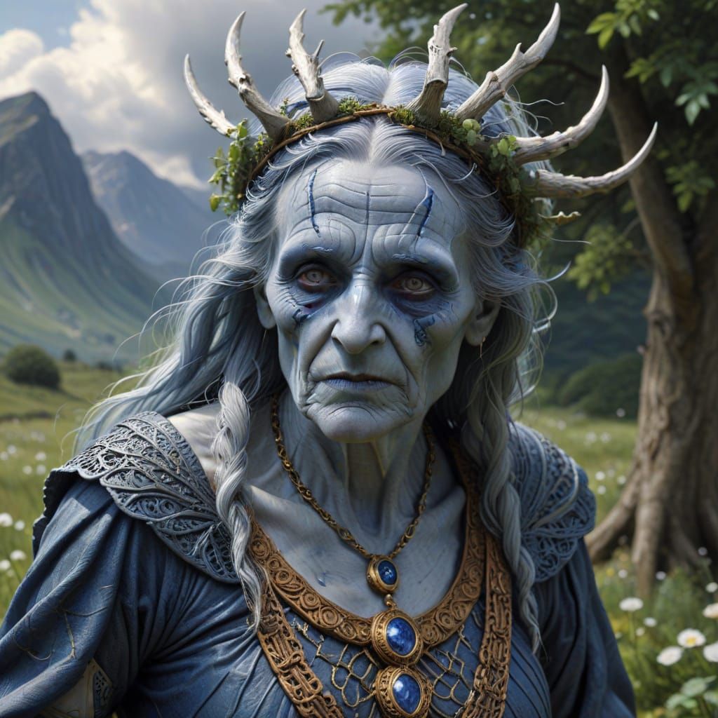 Cailleach Bheur Personified in Surreal Epic Scene