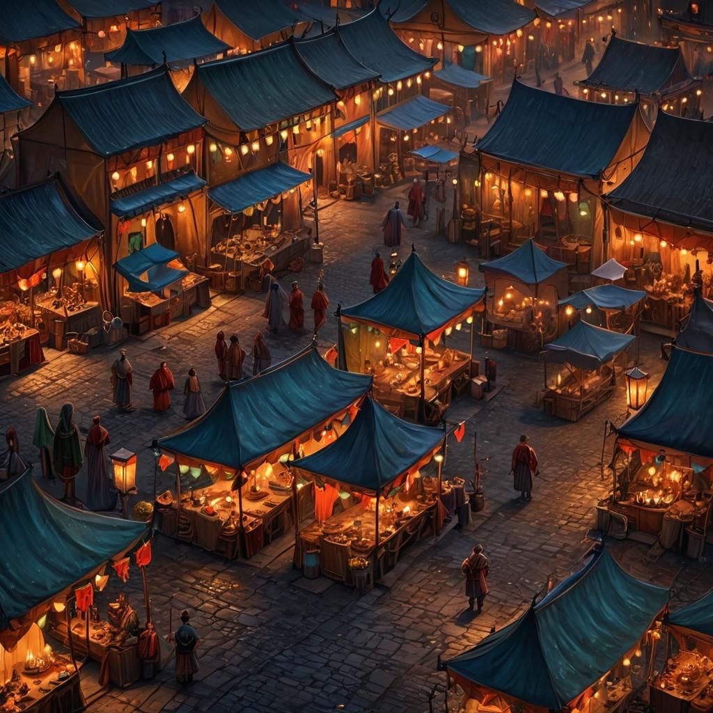 Fantasy Medieval Night Market Street Scene