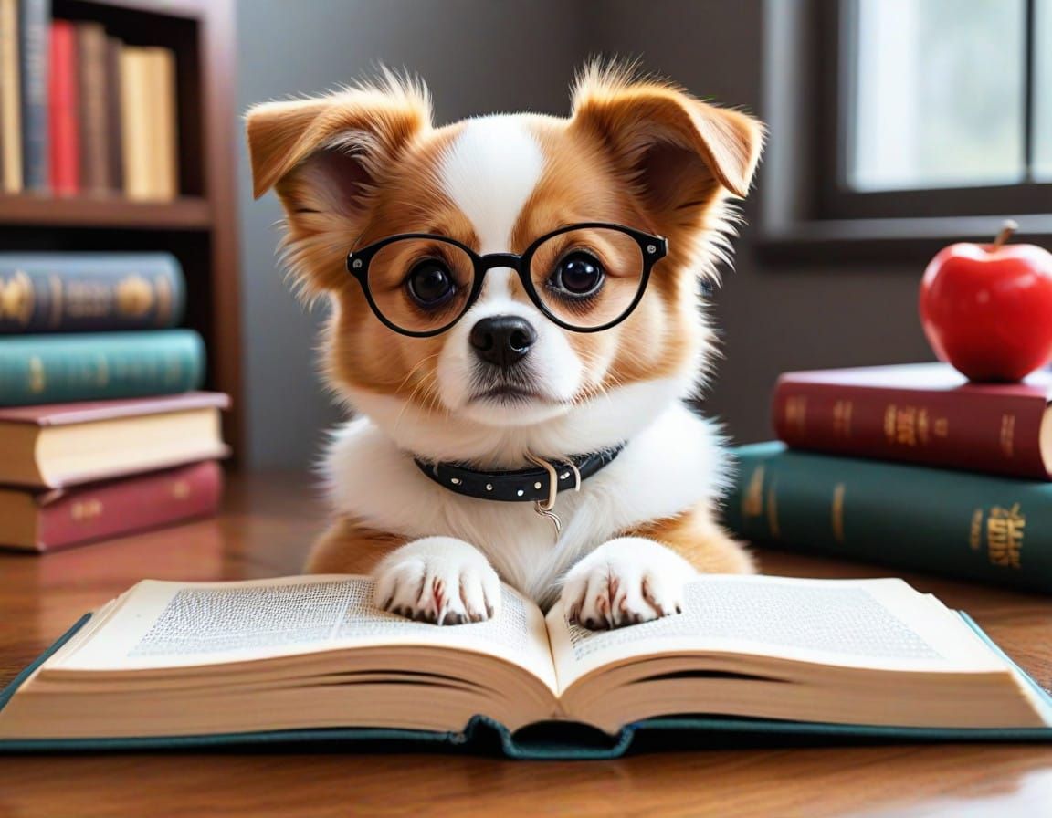 Time Travel Dog Reads Ancient Scroll in Steampunk Style