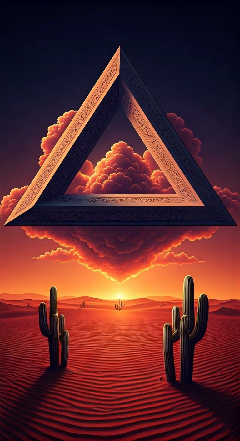 Surreal 3D Cloud Triangle Over Vermilion Desert