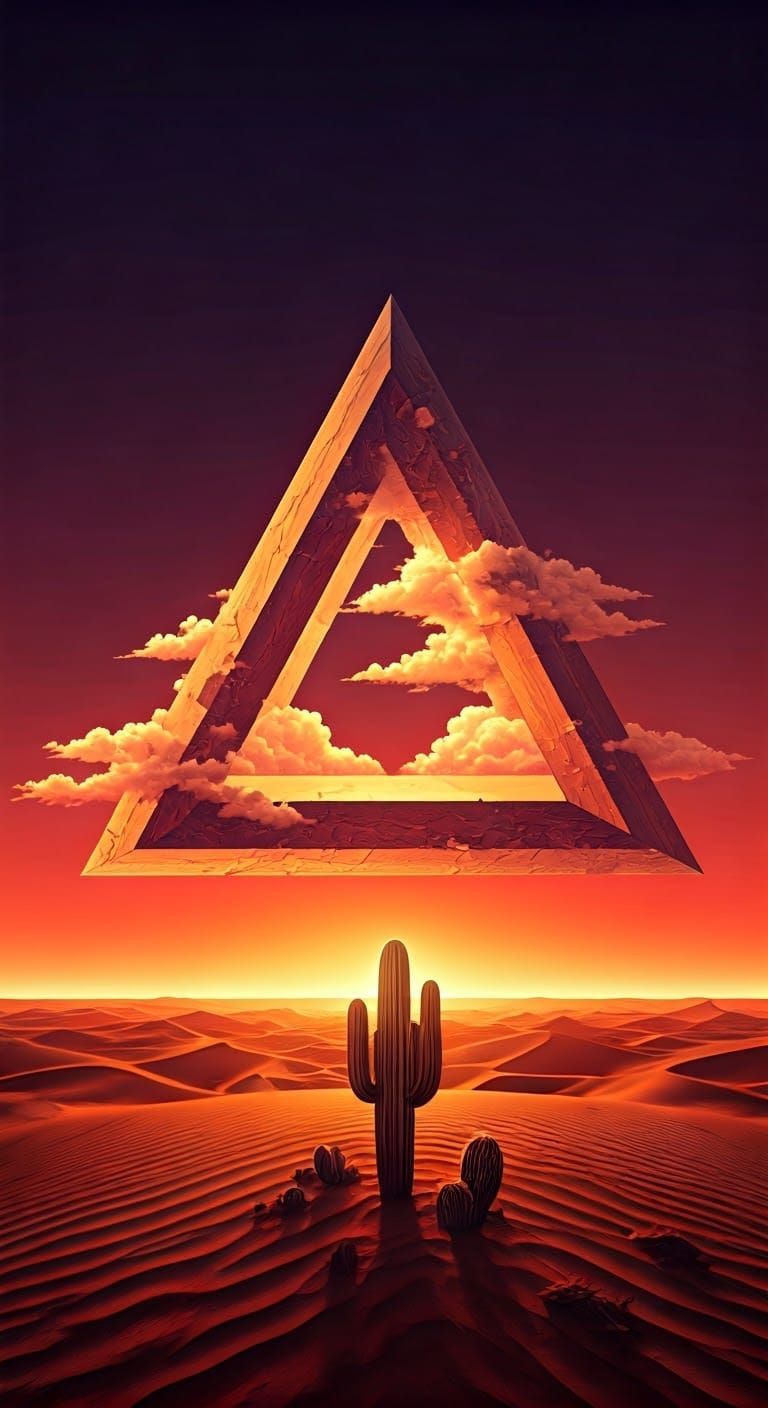 Impossible Cloud Triangle Over Vermilion Desert in 3D