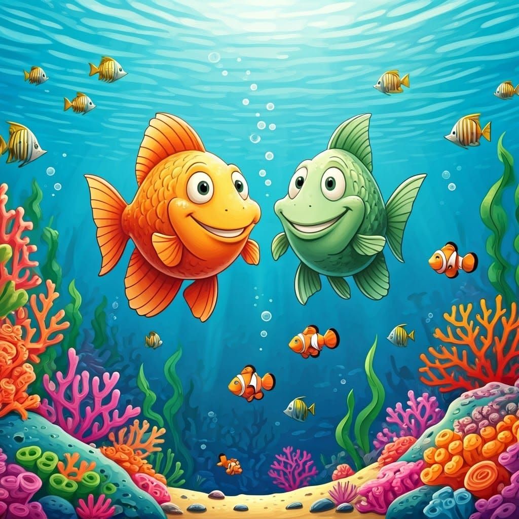 Whimsical Underwater World with Anthropomorphic Fish