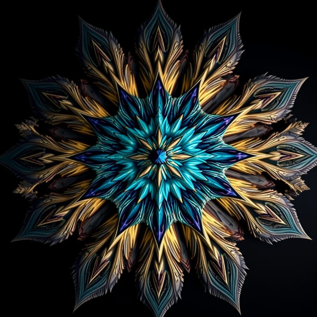 A  3D  whimsical, stylized fractal, gothic mandalas star