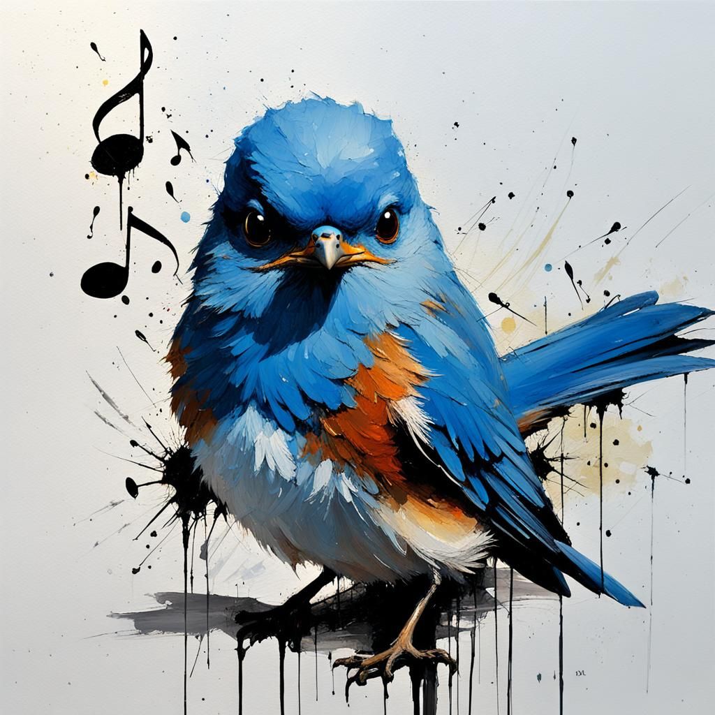 Bluebird Sings in Oil Painting Style