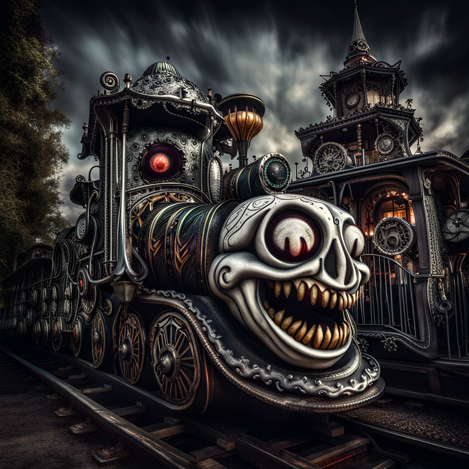 Hyperrealistic Spooky Ghost Train Amusement Park Ride