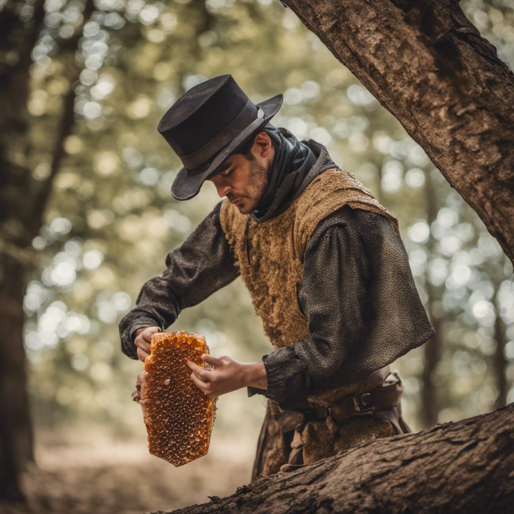 Medieval Beekeeper Harvesting Honeycomb, Professional Photog...