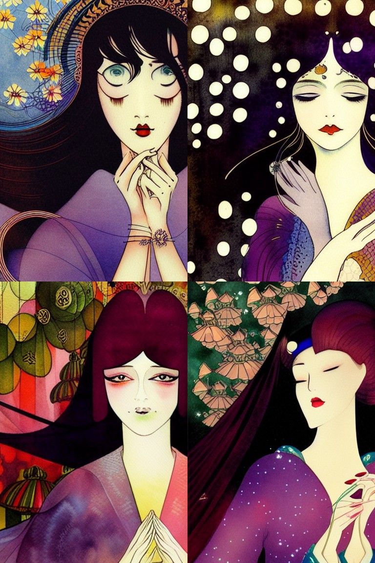 Art Deco Watercolor of a Beautiful Woman