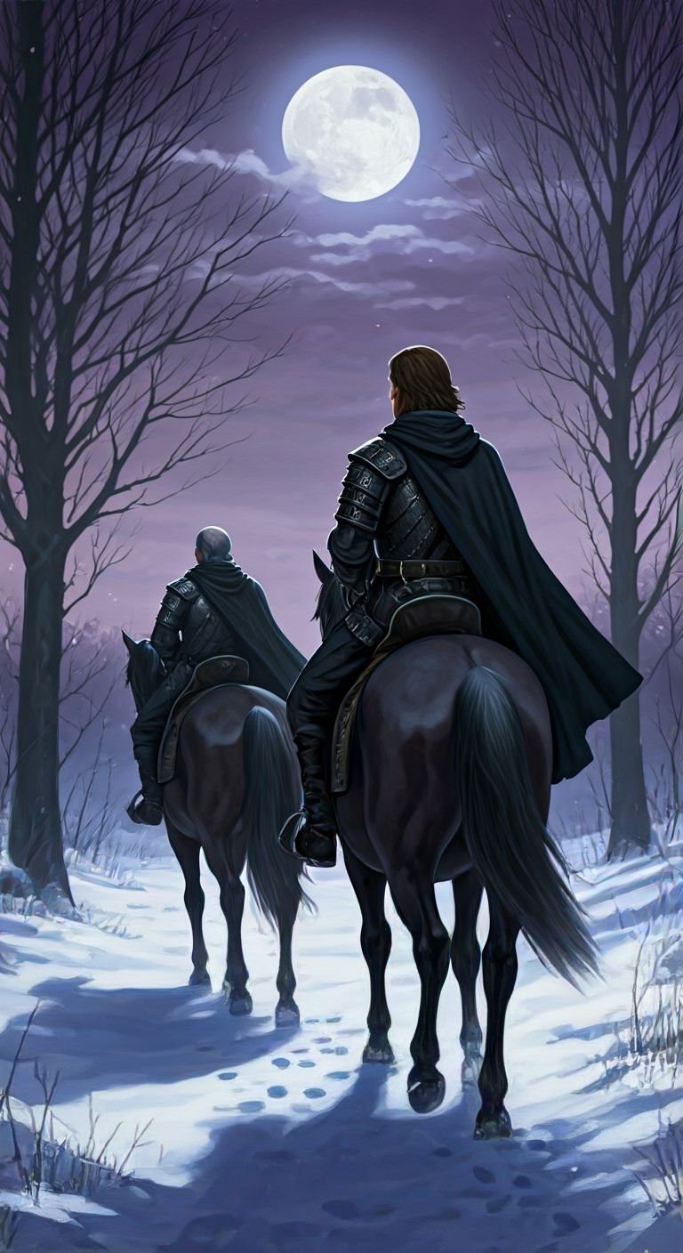 Eerie Medieval Riders Under Purple Moonlight