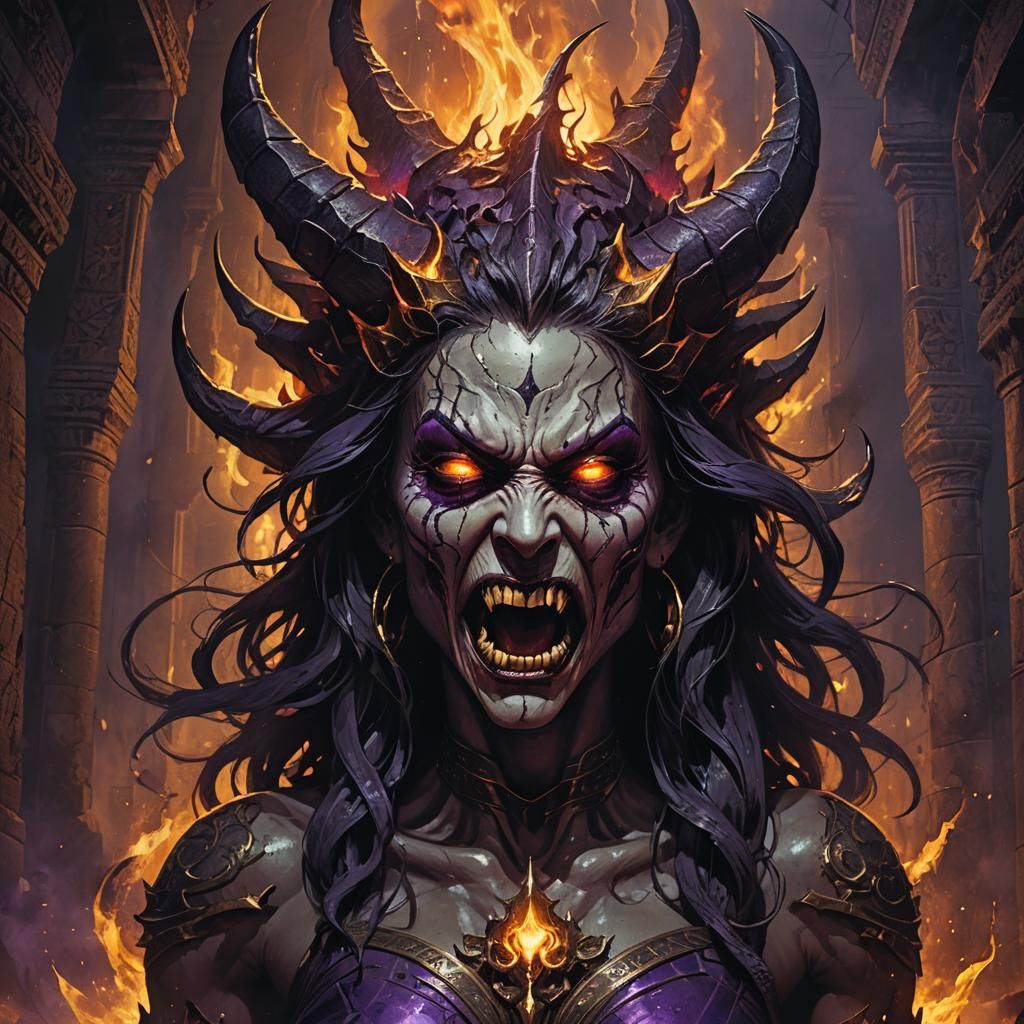 Tormented Demon in Dark Fantasy Temple