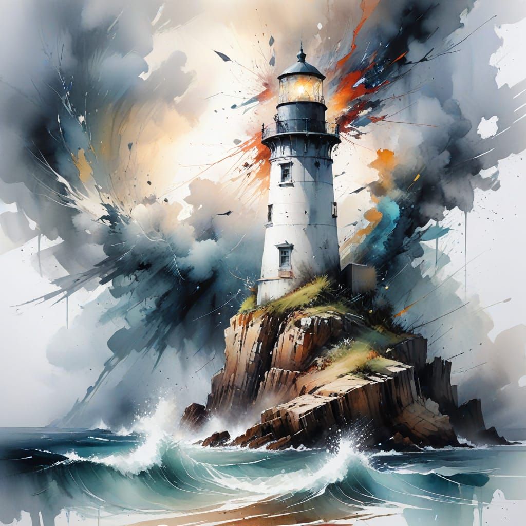 Midnight Lighthouse Dominated by a Majestic Albatross in Dee...