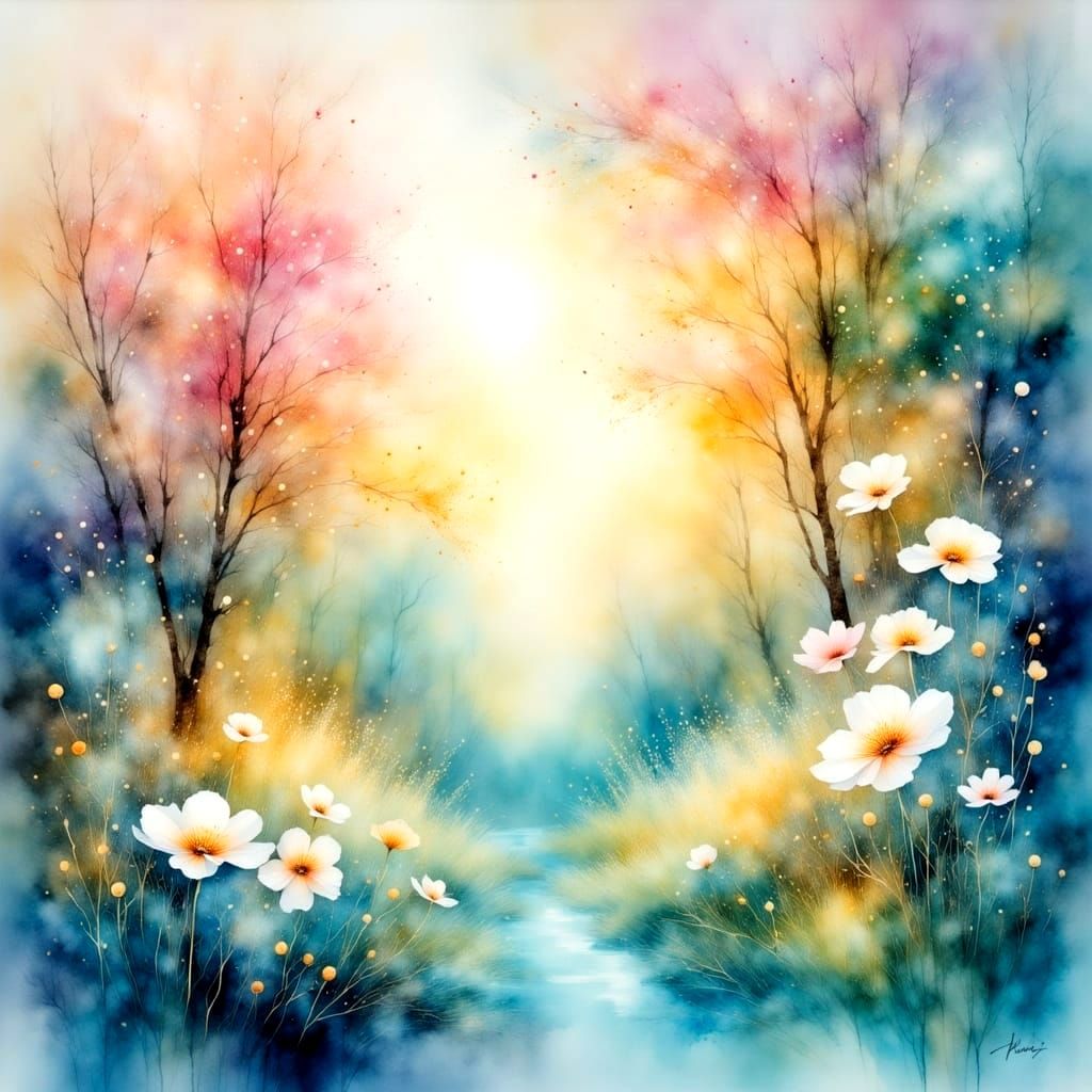 Whimsical Ethereal Garden in Soft Pastels