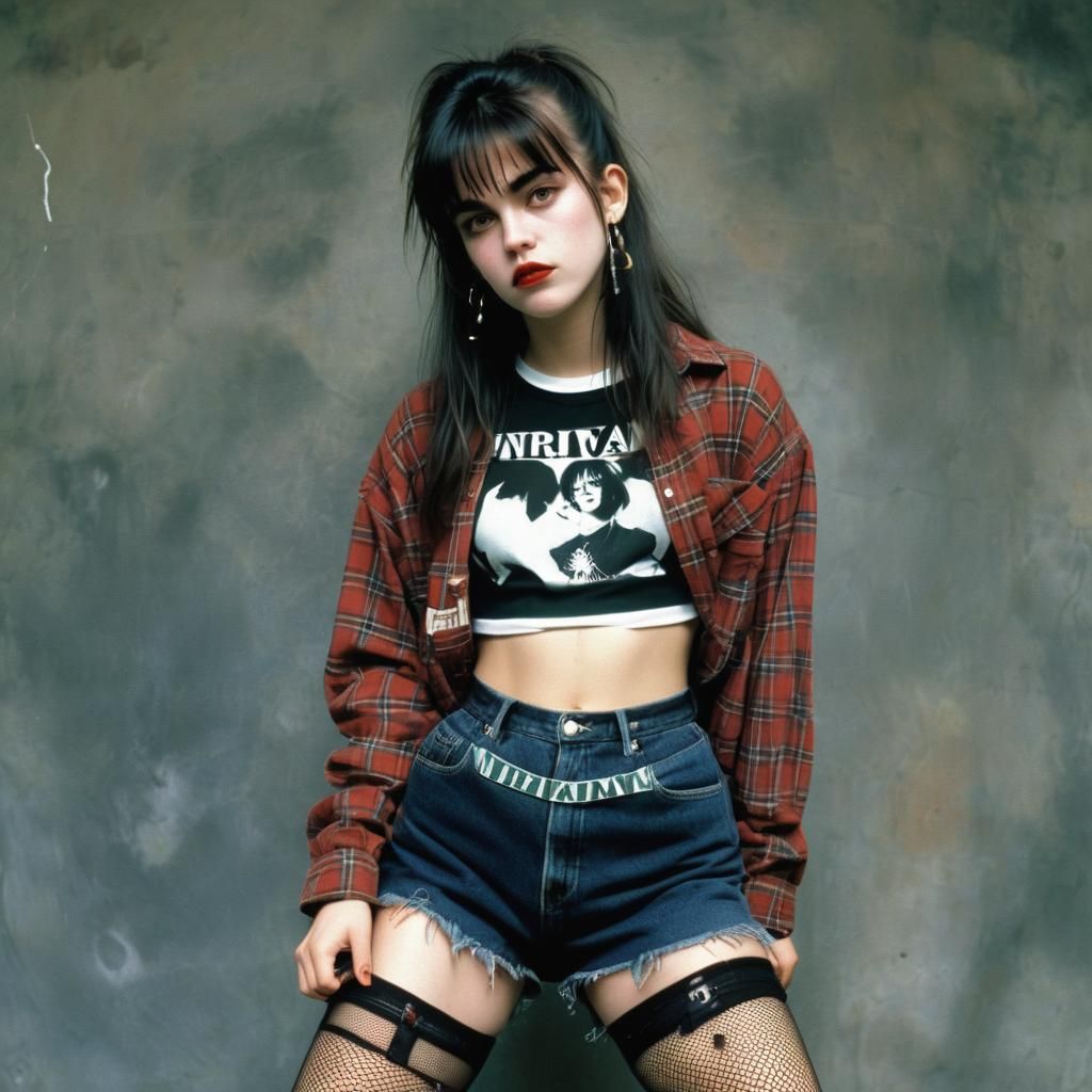 1990s Fashion Portrait: Flannel, Nirvana Shirt, Fishnets