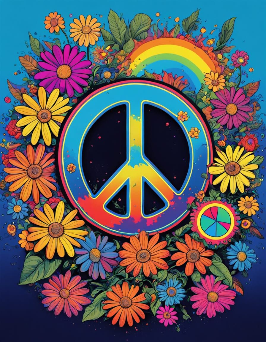 Vibrant Pop Art Portrait of a Daisy with Peace Sign