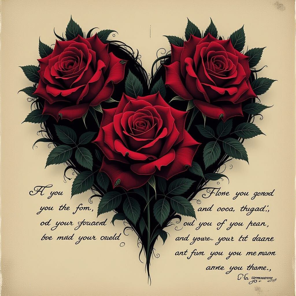 Haunted Heart with Ghostly Roses and Eerie Love Letter