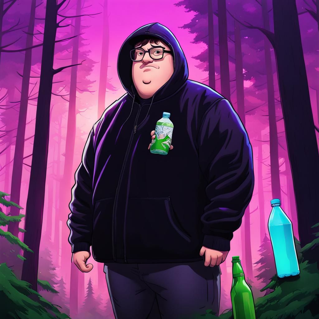 Peter Griffin in Woods Holding Purple Sprite Bottle