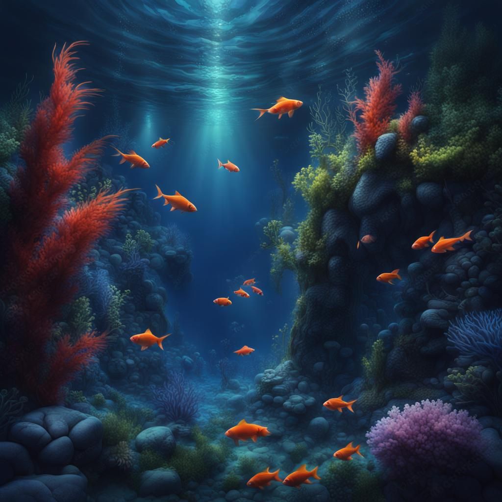 Surreal Underwater Scenery with Colorful Fish