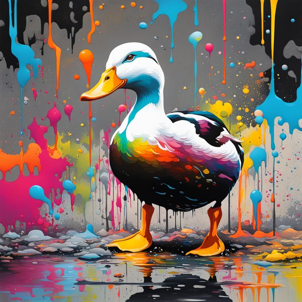 Graffiti Duck in Colorful Splash Art Style