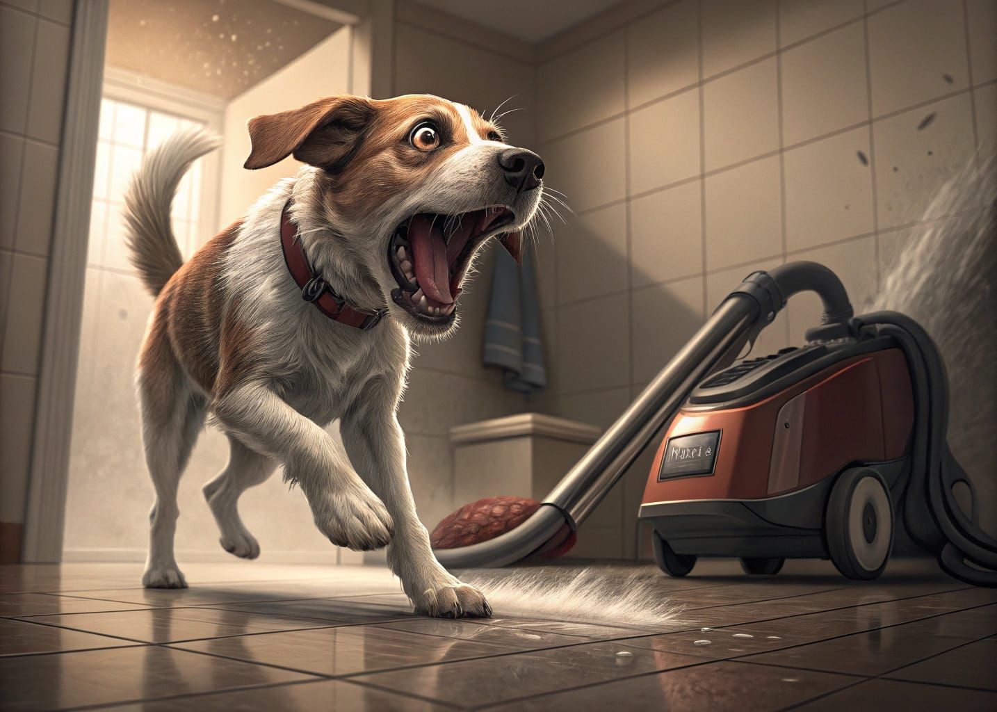 Dog Flees Terrified from Roaring Vacuum Cleaner