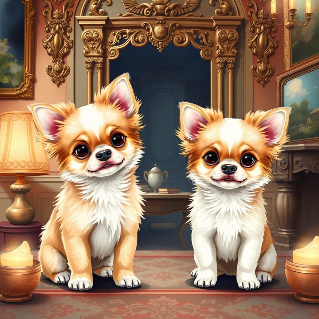 Cute Victorian Chihuahua Chibi in Gigeresque Watercolor