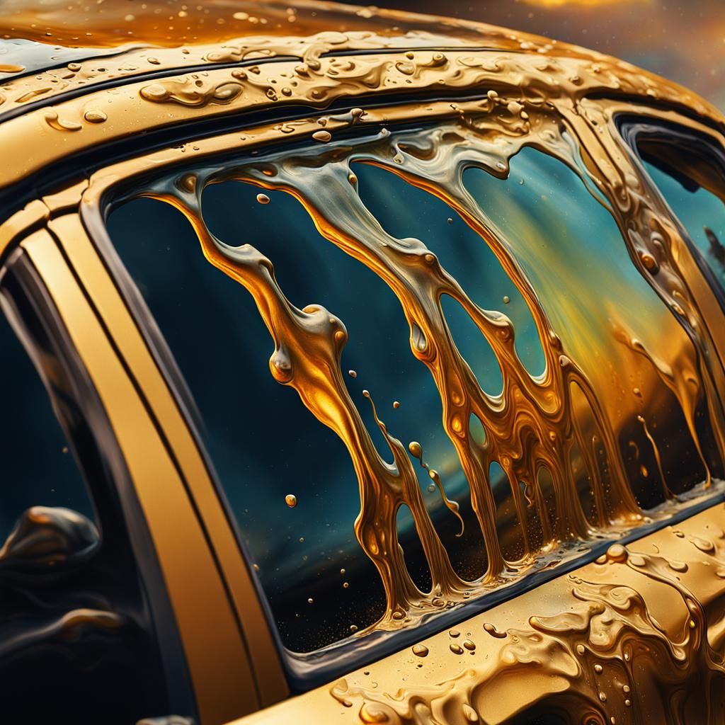 Surreal Hatchback Window with Melting Oil Paint
