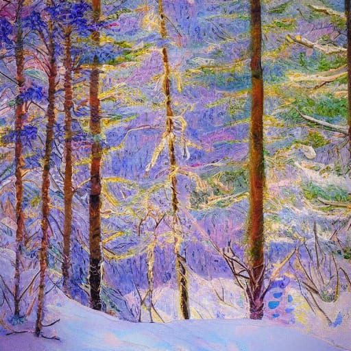 Impressionist Masterpiece: Vibrant Winter Kingdom with Great...