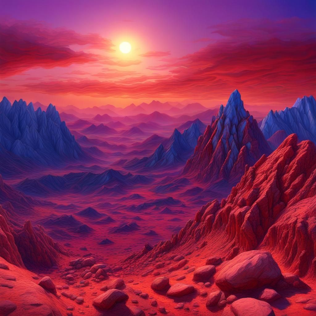 Pastel Alien Planet with Purple Mountains