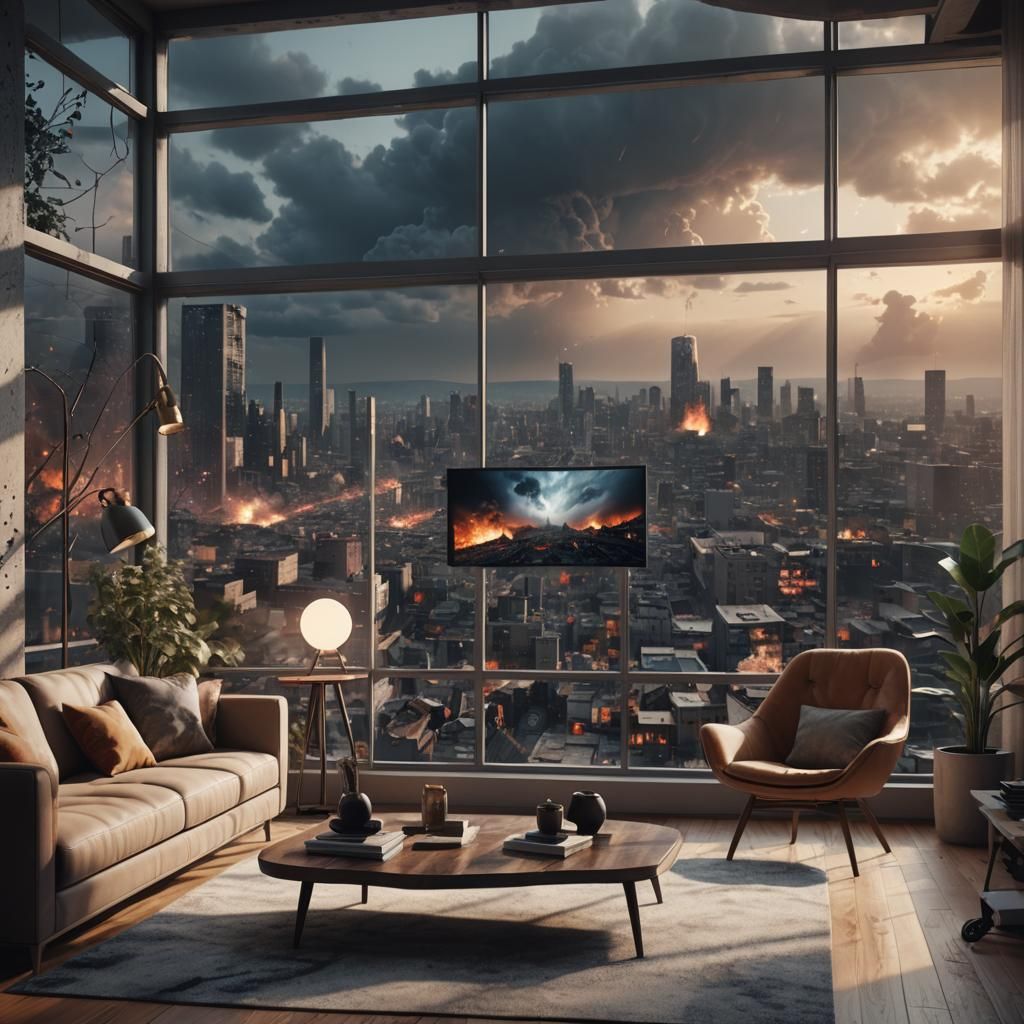 Apocalyptic View from Contemporary Living Room