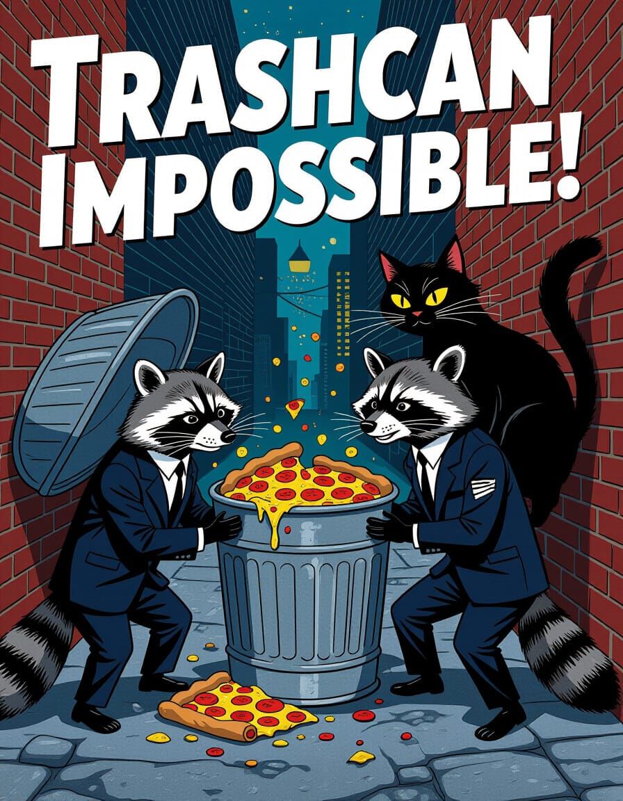 Raccoon Spies vs Evil Cat: Vintage Movie Poster