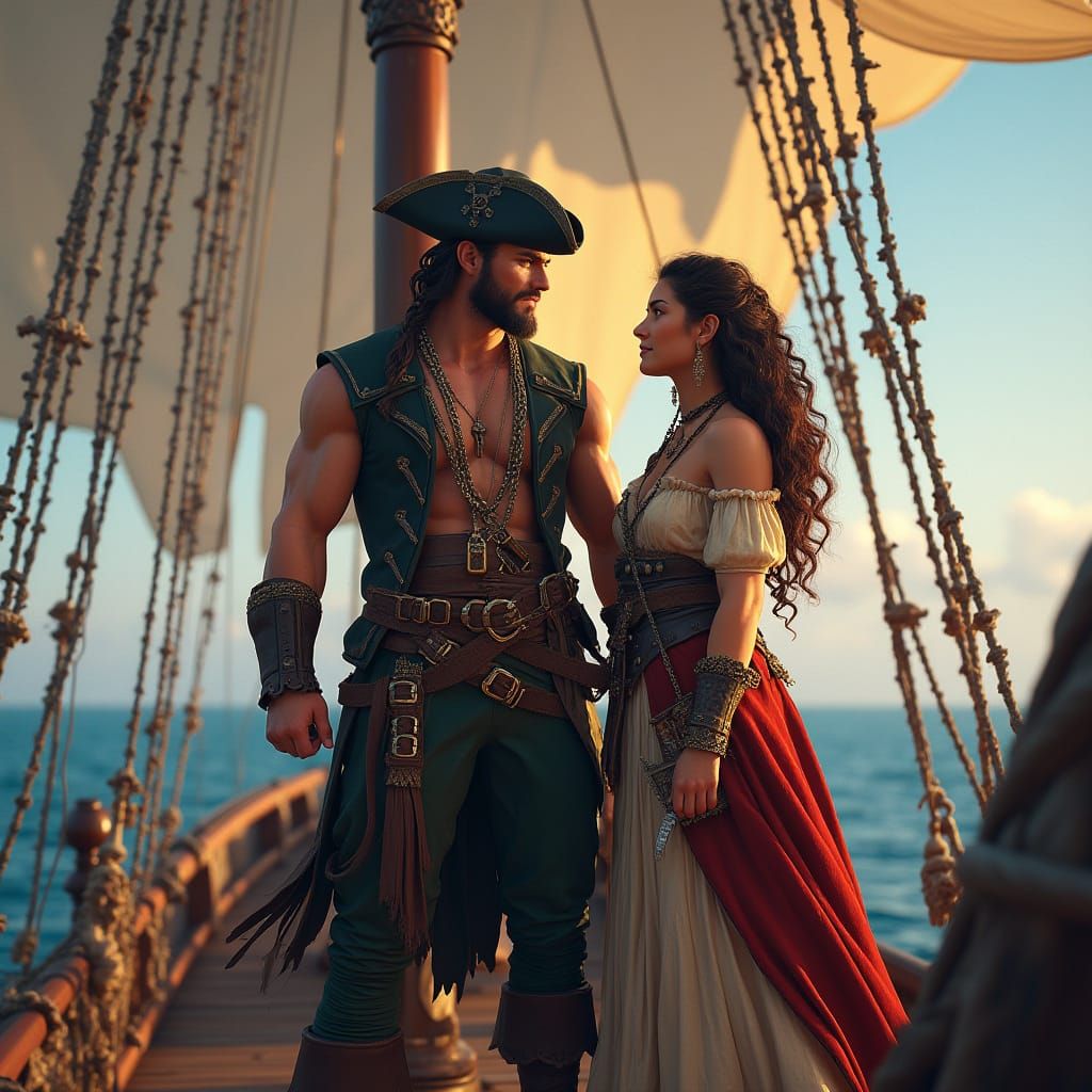 Hercules and Meg as Pirates in Matte Painting Style