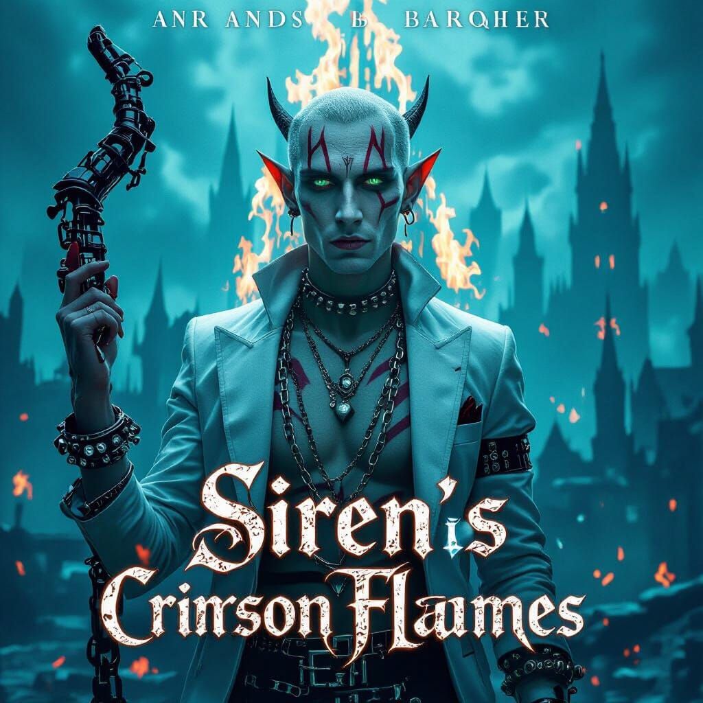 Crimson Flames Movie Poster with Gothic City and Red-Skinned...