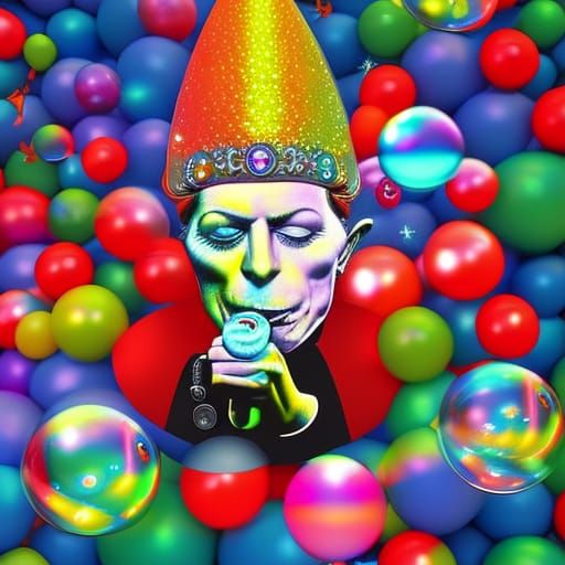 Happy Gnome Blowing Bubbles with David Bowie