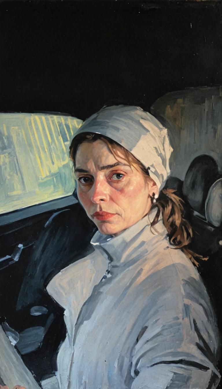 Monochrome Portrait Painting with Dramatic Lighting