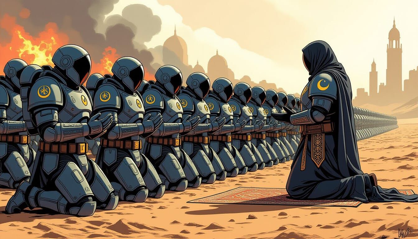 Muslim Space Marines Pray on Mars in Comic Book Style