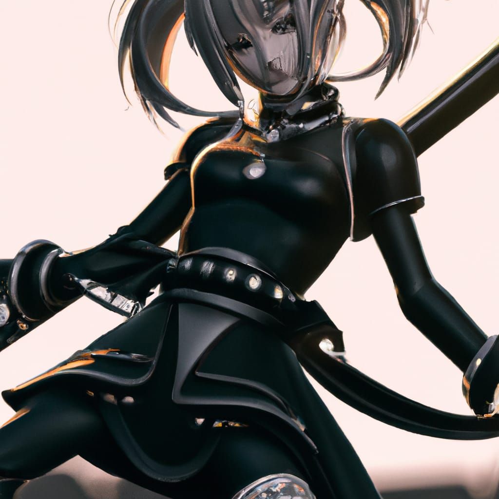 Anime Styled Alien mistress with a whip dressed in black