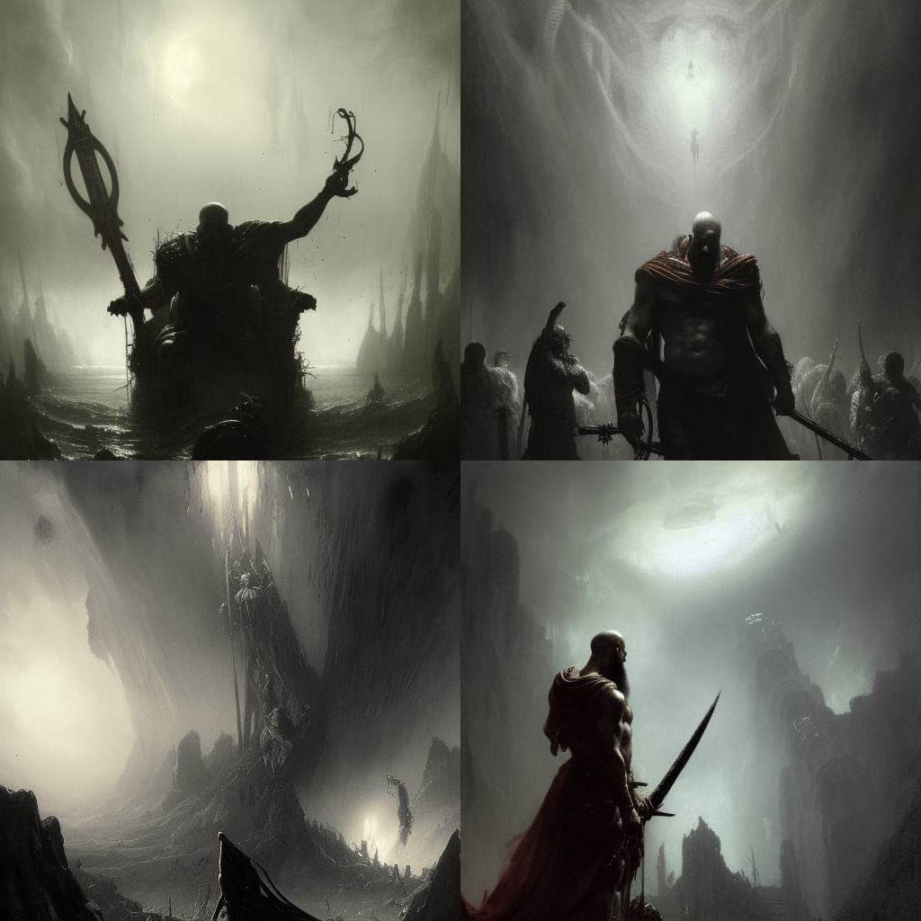 Horror Kratos in Gustave Doré Style