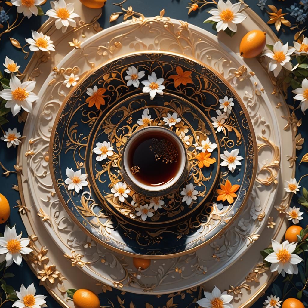 Mango Tea Cup Still Life with Art Nouveau Flair