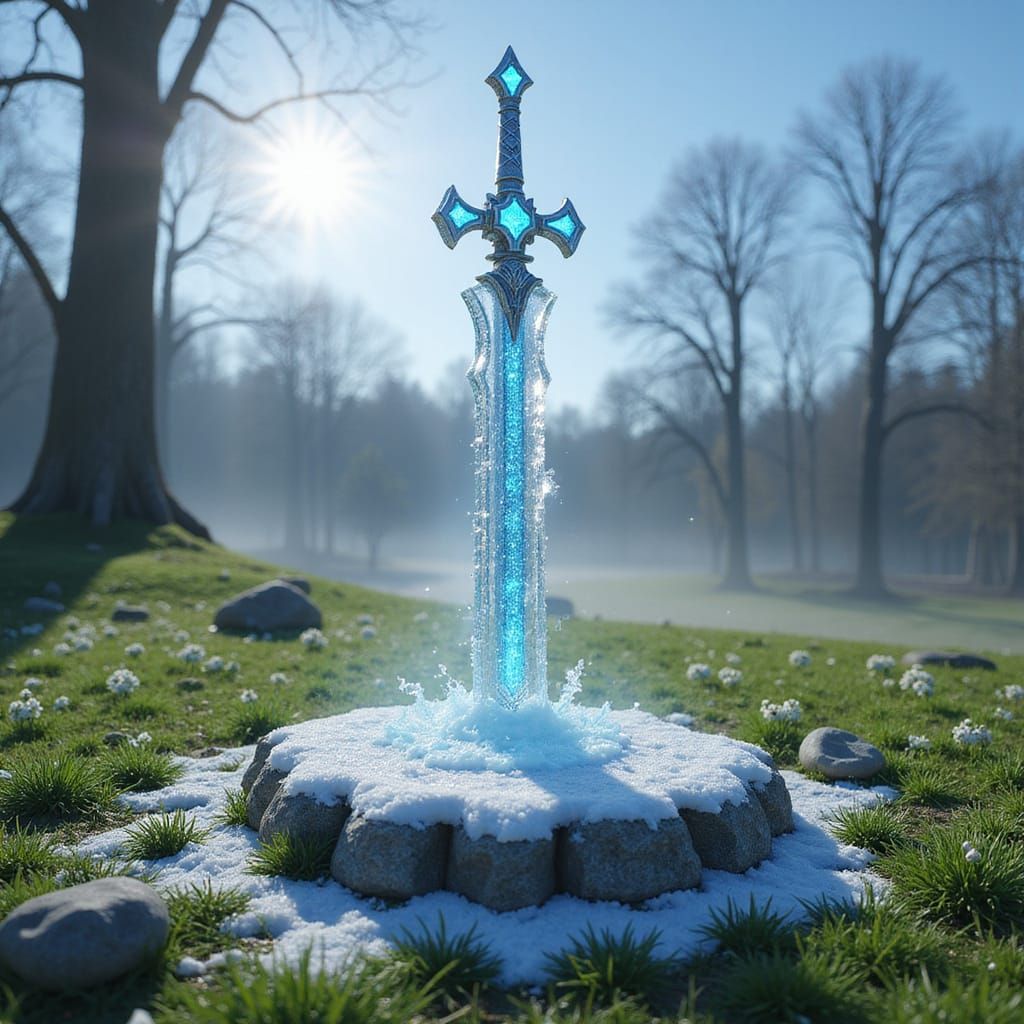 Elegant Ice Sword on Frozen Meadow